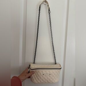 Longchamp Leather Cream Quilted Crossbody with Black Chain and Dusty